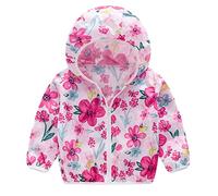 Mjjsk Veste à capuche pour fille avec fermeture éclair - Coupe-vent - Léger - Coupe-vent - Élégant - Respirant - Tendance - Décontracté - Printemps, rose vif, 3 ans