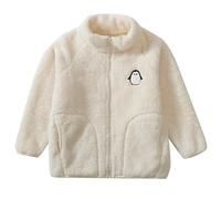 Mjjsk Veste polaire pour enfants garçons filles Sherpa fermeture éclair intégrale manteaux d'hiver chauds en peluche mignon vêtements d'extérieur animaux broderie veste d'automne, beige, 13-14 ans