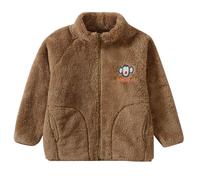 Mjjsk Veste polaire pour enfants garçons filles Sherpa fermeture éclair intégrale manteaux d'hiver chauds en peluche mignon vêtements d'extérieur animaux broderie veste d'automne, marron, 4-5 ans