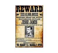 MJKO Poster circulaire Jesse James Wanted sur toile pour décoration de chambre à coucher, paysage sportif, bureau, chambre, cadeau sans cadre, 30 x 45 cm