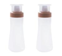 MJLOMJ Lot de 2 flacons compressibles de 350 ml avec buse et bouchon, distributeur de sauce pour ketchup, miel, barbecue, vinaigrette, glaçage, artisanat, colle (marron, cinq trous)