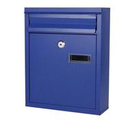 MJMLUCK Boîte aux Lettres verrouillable en tôle galvanisée avec hublot de visualisation, Porte à Ouverture complète, boîtes à Colis murales avec 4 Trous (Bleu)