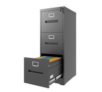 MJMLUCK Classeur Vertical à 3 tiroirs avec Serrure, en métal, pour Bureau ou Maison, Format A4/Lettre, étroit, verrouillable, Assemblage requis (Noir) (Noir)