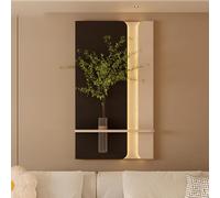 MJMLUCK Décoration Murale 3D avec éclairage LED, Peinture en grès créative, Sculpture Murale avec Vase et Plante Artificielle, pour Salons et couloirs (Noir 70 * 120cm/27.5 * 47.2in)