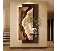 MJMLUCK Décoration Murale 3D en grès avec éclairage LED, Alimentation Secteur, Peinture Murale Verticale pour entrée, Plantes artificielles et Vase en Verre (50 x 100 cm / 19,7 x 39,4 Pouces)