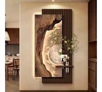 MJMLUCK Décoration Murale 3D en grès avec éclairage LED, Alimentation Secteur, Peinture Murale Verticale pour entrée, Plantes artificielles et Vase en Verre (L 70 * 140cm/27.6 * 55.1in)