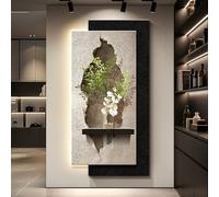 MJMLUCK Décoration Murale 3D en grès, Tableau 3D avec Vase en Verre, Sculpture Murale, fresque Lumineuse, décoration Minimaliste Moderne avec télécommande, pour Salon, Couloir (Marron 70 x 140 cm /