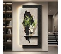 MJMLUCK Décoration Murale 3D en grès, Tableau 3D avec Vase en Verre, Sculpture Murale, fresque Lumineuse, décoration Minimaliste Moderne avec télécommande, pour Salon, Couloir (Noir 50 x 100 cm / 20