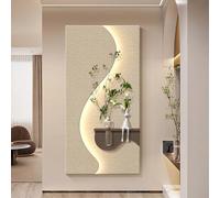 MJMLUCK Décoration Murale en grès 3D, Peinture décorative, Tableau d'entrée créatif avec lumière LED, Vase et Plante Artificielle, Alimentation Secteur, sans Cadre (50 x 100 cm / 19,7 x 39,4 Pouces)