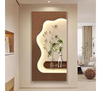 MJMLUCK Décoration Murale en grès 3D, Peinture décorative, Tableau d'entrée créatif avec lumière LED, Vase et Plante Artificielle, Alimentation Secteur, sans Cadre (L 50 * 100cm/19.7 * 39.4in)