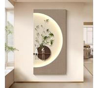MJMLUCK Décoration Murale en grès 3D, Peinture décorative, Tableau d'entrée créatif avec lumière LED, Vase et Plante Artificielle, Alimentation Secteur, sans Cadre (C 50 * 100cm/19.7 * 39.4in)