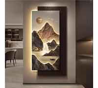 MJMLUCK Décoration Murale Moderne à LED 3D, Sculpture Murale de Paysage texturé en grès, œuvre d'art Lumineuse à Suspendre sur Prise pour Salon ou Chambre (E 23,6 x 47,2 po)
