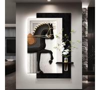 MJMLUCK Tableau décoratif 3D en grès pour entrée, Tableau Vertical Suspendu avec Vase en Verre, Sculpture Murale LED avec télécommande, décoration Murale LED 3D pour Bureau, Couloir (Noir 80x120cm/3