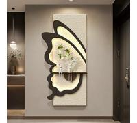MJMLUCK Tableau décoratif d'entrée en grès 3D, Sculpture Murale Moderne à LED avec Vase en Verre, Tableau décoratif pour Hall d'entrée, décoration Murale Papillons 3D (Noir 40x80cm/16x31in)