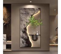 MJMLUCK Tableau décoratif en grès avec éclairage LED, Peinture Murale Suspendue, décoration Murale avec Vase pour Chambre, Salon et Salle à Manger (Marron 2 50 * 100cm/19.7 * 39.4in)