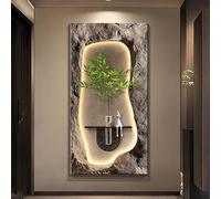 MJMLUCK Tableau décoratif en grès avec éclairage LED, Peinture Murale Suspendue, décoration Murale avec Vase pour Chambre, Salon et Salle à Manger (Marron 3 50 * 100cm/19.7 * 39.4in)