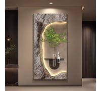 MJMLUCK Tableau décoratif en grès avec éclairage LED, Peinture Murale Suspendue, décoration Murale avec Vase pour Chambre, Salon et Salle à Manger (Marron 1 40 * 80cm/15.7 * 31.5in)