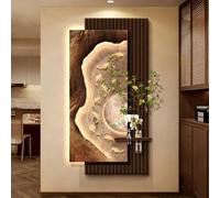 MJMLUCK Tableau décoratif Mural en grès 3D avec éclairage LED, Alimentation Secteur, Peinture Murale Verticale pour entrée avec Plantes artificielles et Vase en Verre (C 70 * 140cm/27.6 * 55.1in)