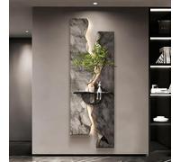 MJMLUCK Tableau décoratif Mural en grès 3D avec éclairage LED, Sculptures suspendues décoratives texturées avec système hydroponique et Alimentation Secteur pour Salon (L 50 * 150cm/19.7 * 59in)