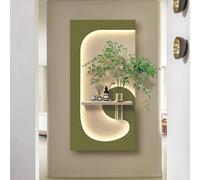 MJMLUCK Tableau décoratif Mural en grès avec lumière LED, Sculpture Murale créative 3D avec Vase et Plante Artificielle, décoration à Brancher, sans Cadre (L 50 * 100cm/19.7 * 39.4in)