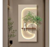 MJMLUCK Tableau décoratif Mural en grès avec lumière LED, Sculpture Murale créative 3D avec Vase et Plante Artificielle, décoration à Brancher, sans Cadre (50 x 100 cm / 19,7 x 39,4 Pouces)