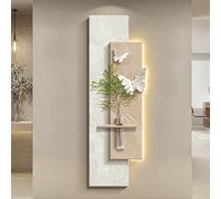 MJMLUCK Tableau décoratif Mural Moderne en grès 3D, Sculpture Murale créative avec Vase en Verre Amovible, décoration Murale 3D avec télécommande, pour entrée, Couloir, Salon (Blanc 50x150cm/20x59in