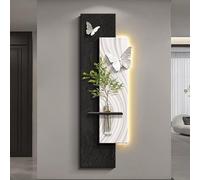 MJMLUCK Tableau décoratif Mural Moderne en grès 3D, Sculpture Murale créative avec Vase en Verre Amovible, décoration Murale 3D avec télécommande, pour entrée, Couloir, Salon (Noir 40x120cm/16x47in)