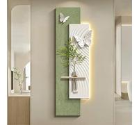 MJMLUCK Tableau décoratif Mural Moderne en grès 3D, Sculpture Murale créative avec Vase en Verre Amovible, décoration Murale 3D avec télécommande, pour entrée, Couloir, Salon (Vert 60x180cm/24x71in)