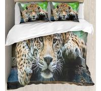 MJNLYDAO literie de Housse de Couette et d'oreiller.Cet Ensemble particulièrement adapté aux Personnes allergiques.Jungle, Jaguar d'Amérique du Sud Animal Sauvage Carnivore Image de fél.228x264cm
