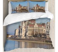 MJNLYDAO literie de Housse de Couette et d'oreiller.Cet Ensemble particulièrement adapté aux Personnes allergiques.Parlement Budapest Hongrie Reflet pittoresque de la Skyline dans l'eau.228x264cm