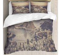 MJNLYDAO literie de Housse de Couette et d'oreiller.Cet Ensemble particulièrement adapté aux Personnes allergiques.Coucher de Soleil sur la Baie de Botafogo à Rio de Janeiro Brésil.228x264cm