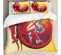 MJNLYDAO literie de Housse de Couette et d'oreiller.Cet Ensemble particulièrement adapté aux Personnes allergiques.Saint Georges avec Dragon..228x264cm