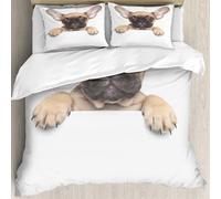 MJNLYDAO literie de Housse de Couette et d'oreiller.Cet Ensemble particulièrement adapté aux Personnes allergiques.Bouledogue, Jeune Chiot avec au Premier Plan Photo Meilleur ami.228x264cm