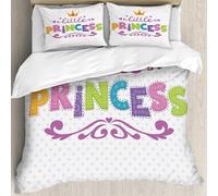 MJNLYDAO literie de Housse de Couette et d'oreiller.Cet Ensemble particulièrement adapté aux Personnes allergiques.Jolie Illustration pour t-Shirt Fille imprimé Petite Princesse lettrag.228x264cm