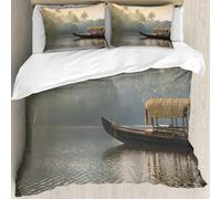 MJNLYDAO literie de Housse de Couette et d'oreiller.Cet Ensemble particulièrement adapté aux Personnes allergiques.Bateau-Maison à Plat Orange du Kerala ancré sur Les rives des Parcs na.228x264cm