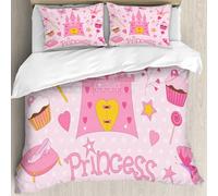 MJNLYDAO literie de Housse de Couette et d'oreiller.Cet Ensemble particulièrement adapté aux Personnes allergiques.Enfants, Petite Princesse Diadème Chaussons Château de Conte de Fées P.228x264cm