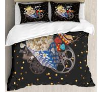 MJNLYDAO literie de Housse de Couette et d'oreiller.Cet Ensemble particulièrement adapté aux Personnes allergiques.Billet de cinéma, Popcorn, cola, projecteur, Film Burlesque, Lunettes .228x264cm