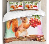MJNLYDAO literie de Housse de Couette et d'oreiller.Cet Ensemble particulièrement adapté aux Personnes allergiques.Un écureuil Orange Duveteux est Assis sur Un Arbre et Tient des Baies .228x264cm