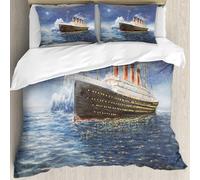 MJNLYDAO literie de Housse de Couette et d'oreiller.Cet Ensemble particulièrement adapté aux Personnes allergiques.Peinture à l'huile Originale du Titanic et d'un Iceberg dans l'océan l.152x203cm