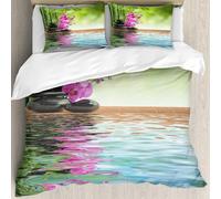 MJNLYDAO literie de Housse de Couette et d'oreiller.Cet Ensemble particulièrement adapté aux Personnes allergiques.Coffret Spa, Pierre Fleur d'orchidée Culture Orientale Spiritualité Bi.228x264cm