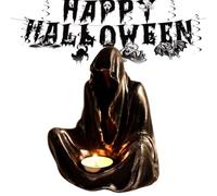 MJOYIS Bougeoir Tête De Mort Halloween 2025 - Bougeoir Effrayant en Os pour Décoration De Table Gothique Et Fête d'horreur, Bougeoir en Résine Squelette Effrayant sans Bougies(Noir)
