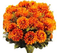 MJOYIS Lot de 5 Chrysanthèmes Artificiels d'automne à 9 Têtes, Résistants Aux UV, Imperméables et Coupe-Vent, en Soie, pour L'extérieur, en Pot, Faux Chrysanthèmes, pour L'automne(Orange,10pcs)