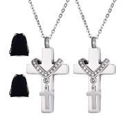 MJOYIS Pendentif Croix pour Cendres, Collier Médaillon Funéraire, Bijou en Acier Inoxydable, Toujours avec Moi pour Femmes(2pcs)