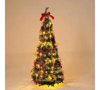 MJOYIS Quickmas Tree 5Ft Prelit Pop Up Christmas Tree with Lights, Collapsible Foldable Artificial Xmas Tree Pre Decorated with Gold Ribbons, Bows, Instant Easy Holiday Décor for Indoor Outdoor Use