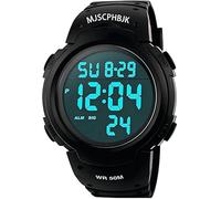 MJSCPHBJK Montre de sport numérique pour homme, étanche, écran LED, grand cadran, électronique, simple, militaire, avec alarme, chronomètre, veilleuse lumineuse - Noir