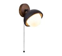 Mjsdjof Applique murale en travertin noir, lampe murale en pierre naturelle avec abat-jour en verre blanc, lampe de chevet - interrupteur à tirette, luminaires G9