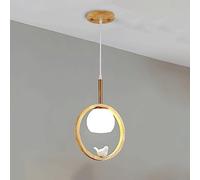 Mjsdjof Lampe à suspension en bois de caoutchouc avec abat-jour en boule de verre, lustres d'éclairage décoratifs pour oiseaux créatifs, luminaire suspendu circulaire en bois, E27 maintenant lampes su