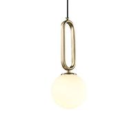 Mjsdjof Lampe à suspension en métal avec abat-jour en boule de verre blanc, suspension de chevet dorée, douille E27, lampes à suspension d'éclairage décoratif de restaurant, lustres minimalistes nordi