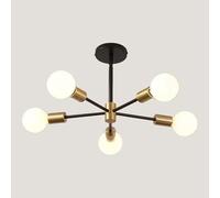 Mjsdjof Lustre à 5 têtes sur long mât, suspension en métal noir, luminaire E27, suspension décorative for salon, plafonnier industriel rétro for salle à manger et îlot de cuisine.