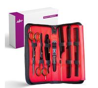 MJW Ensemble de Ciseaux de Coupe de Cheveux-Ciseaux de Coiffure et de Coupe Avec 3 Peignes à Cheveux, Pince à Cheveux et Rasoir Pour la Gorge, NoirSalon Tondre Trousse de barbier pour hommes et femmes